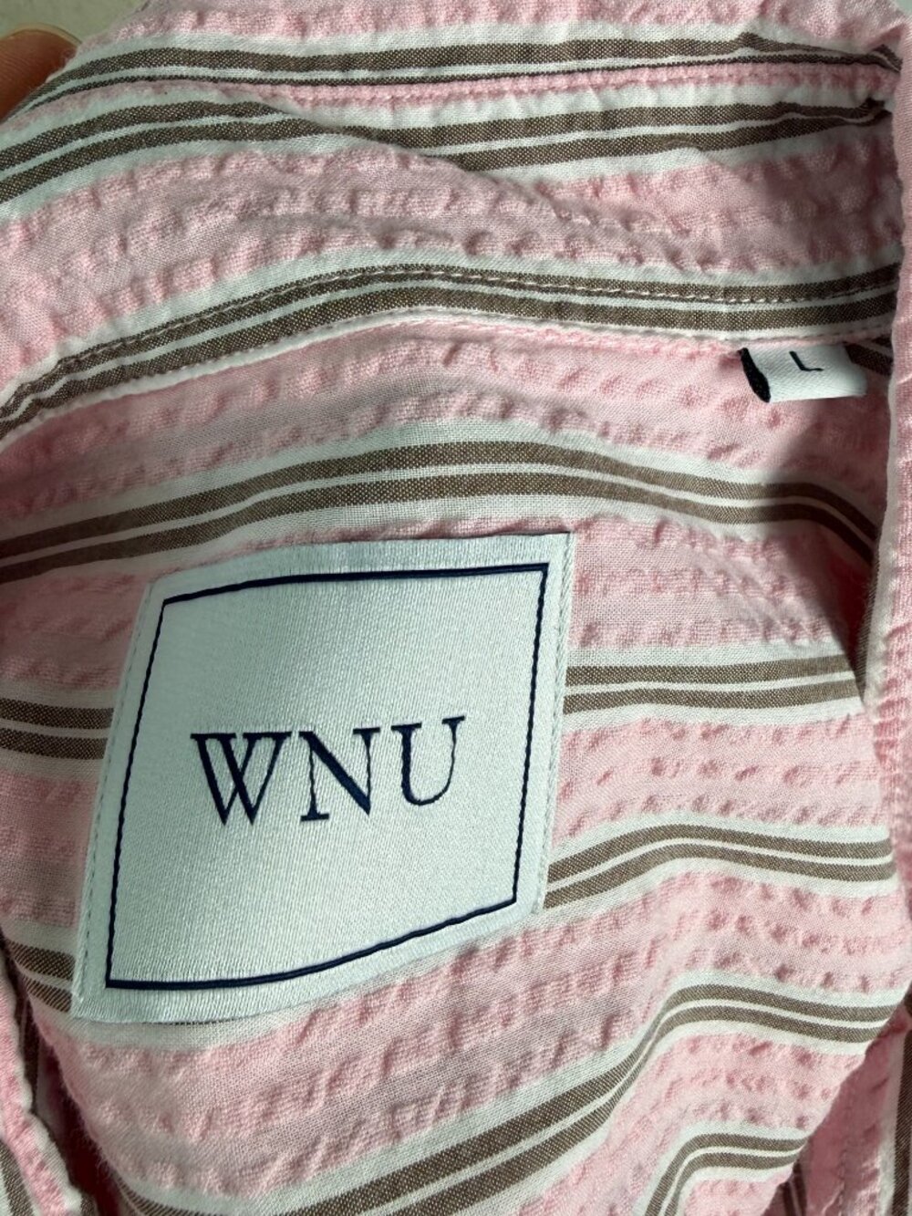 WNU With Nothing Underneath The Weekend 100% Seersucker Set Pink Mocha L - Picture 8 of 13